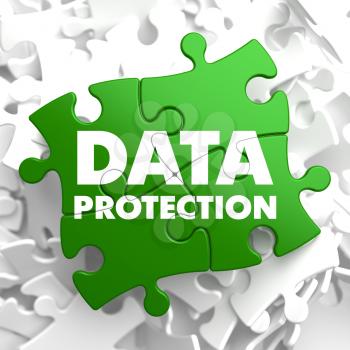 Data Protection on Green Puzzle on White Background.