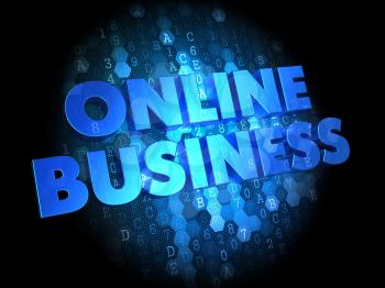 Online Business - Blue Color Text on Dark Digital Background.