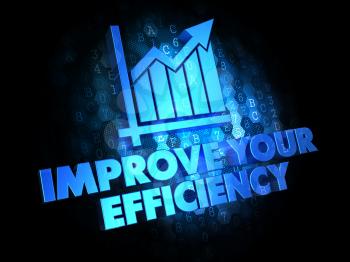Improve Your Efficiency with Growth Chart - Blue Color Text on Dark Digital Background.