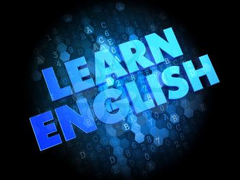 Learn English - Blue Color Text on Dark Digital Background.