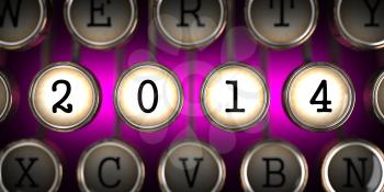2014 Year on Old Typewriter's Keys on Pink Background.