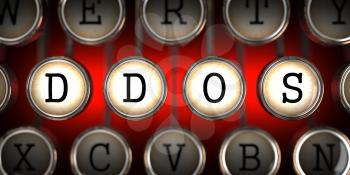 DDOS on Old Typewriter's Keys on Red Background.