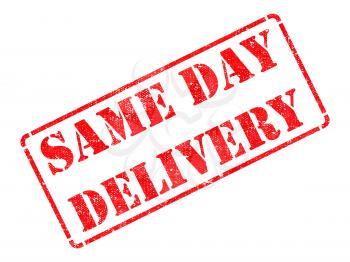 Same Day Delivery on Red Rubber Stamp Isolated on White.