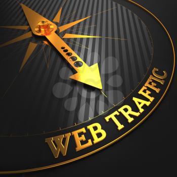 Web Traffic - Golden Compass Needle on a Black Field Pointing.