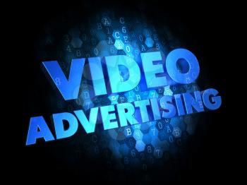 Video Advertising - Blue Color Text on Digital Background.