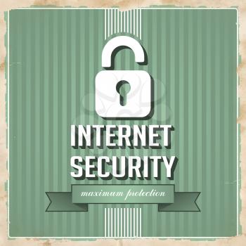 Internet Security with Padlock and slogan on ribbon on Green Striped Background. Vintage Concept in Flat Design.