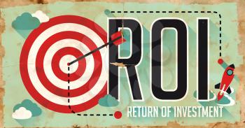 ROI Concept. Poster on Old Paper in Flat Design with Long Shadows.