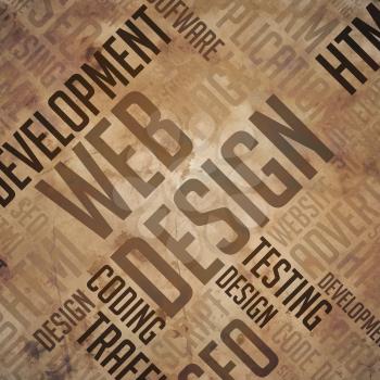Web Design. Grunge Brown Wordcloud.