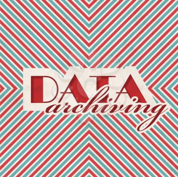 Data Archiving Concept on Red and Blue Striped Background. Vintage Concept in Flat Design.