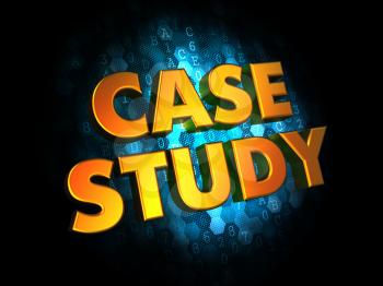 Case Study Concept - Golden Color Text on Dark Blue Digital Background.