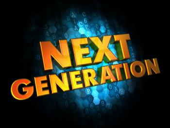 Next Generation Concept - Golden Color Text on Dark Blue Digital Background.