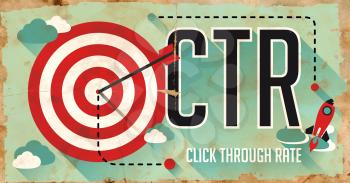 CTR - Click Through Rate - Concept. Poster on Old Paper in Flat Design with Long Shadows.