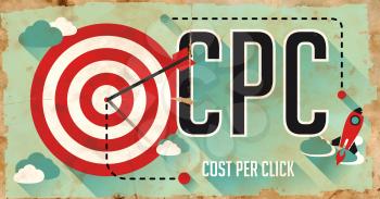 CPC - Cost Per Click - Concept. Poster on Old Paper in Flat Design with Long Shadows.