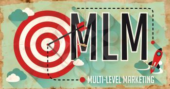 MLM Concept. Poster on Old Paper in Flat Design with Long Shadows.