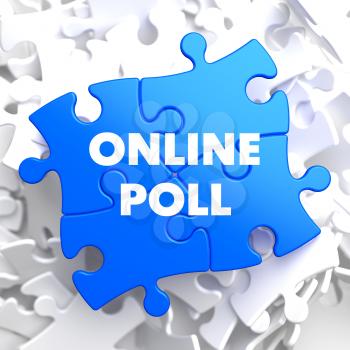 Online Poll on Blue Puzzle on White Background.