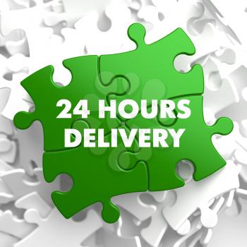 24 hours Delivery on Green Puzzle on White Background.