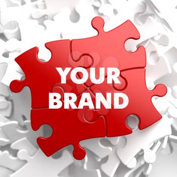 Your Brand Concept on Red Puzzle on White Background.