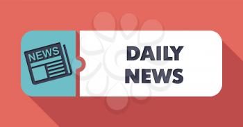 Daily News Concept in Flat Design with Long Shadows on Scarlet Background.