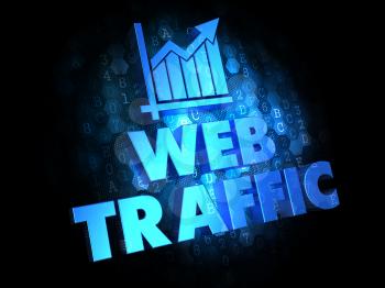 Web Traffic. Growth Concept. Blue Color Text on Dark Digital Background.
