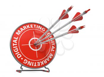 Digital Marketing Concept. Three Arrows Hit in Red Target.
