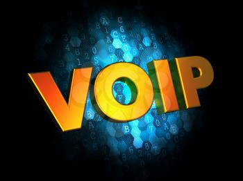 VOIP Concept - Golden Color Text on Dark Blue Digital Background.