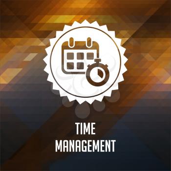 Time Management. Retro label design. Hipster background made of triangles, color flow effect.
