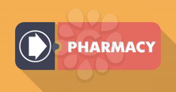 Pharmacy Button in Flat Design with Long Shadows on Orange Background.