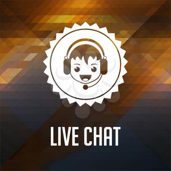 Live Chat. Retro label design. Hipster background made of triangles, color flow effect.