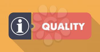 Quality Button in Flat Design with Long Shadows on Orange Background.