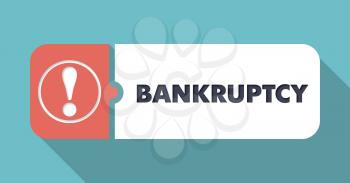 Bankruptcy Button in Flat Design with Long Shadows on Turquoise Background.