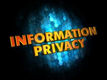 Information Privacy Concept - Golden Color Text on Dark Blue Digital Background.
