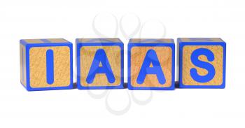IAAS on Colored Wooden Childrens Alphabet Block Isolated on White.