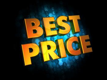 Best Price Concept - Golden Color Text on Dark Blue Digital Background.