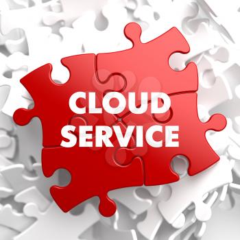 Cloud Service on Red Puzzle on White Background.