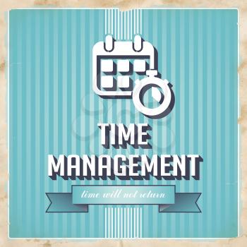 Time Management on Blue Striped Background. Vintage Concept in Flat Design.