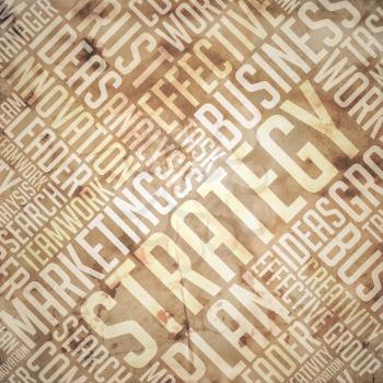 Strategy Concept. Grunge Beige - Brown Wordcloud.
