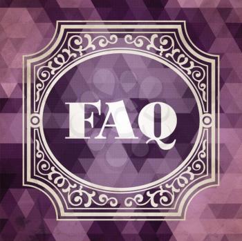 FAQ Concept. Vintage design. Purple Background made of Triangles.