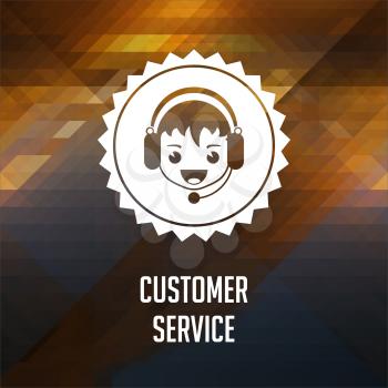 Customer Service. Retro label design. Hipster background made of triangles, color flow effect.
