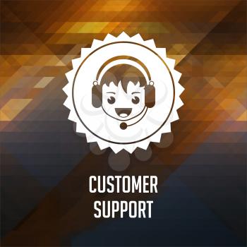 Customer Support. Retro label design. Hipster background made of triangles, color flow effect.