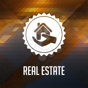 Real Estate. Retro label design. Hipster background made of triangles, color flow effect.