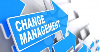 Change Management Concept. Blue Arrows on a Grey Background Indicate the Direction.