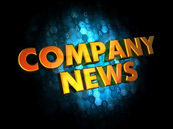 Company News Concept - Golden Color Text on Dark Blue Digital Background.