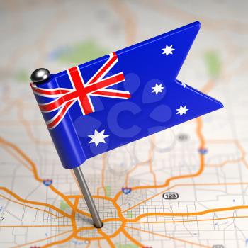 Small Flag of  Australia on a Map Background with Selective Focus.