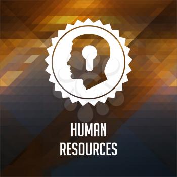 Human Resources Concept. Retro label design. Hipster background made of triangles, color flow effect.