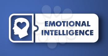 Emotional Intelligence Concept. White Button on Blue Background in Flat Design Style.