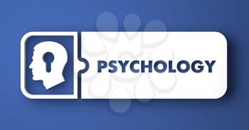 Psychology Concept. White Button on Blue Background in Flat Design Style.
