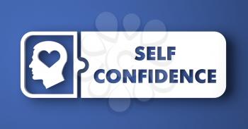 Self Confidence Concept. White Button on Blue Background in Flat Design Style.