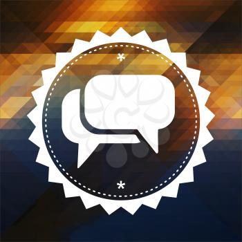 Speech Bubble Icon. Retro label design. Hipster background made of triangles, color flow effect.