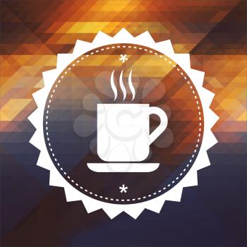 Cup of Coffee Icon. Retro label design. Hipster background made of triangles, color flow effect.