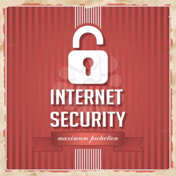 Internet Security with Padlock and slogan on ribbon on Red Striped Background. Vintage Concept in Flat Design.